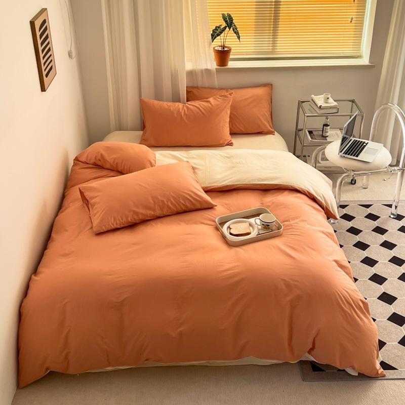 Pure Cotton Quilt Cover, Color Matching Four-piece Set, Pure Cotton, Pure Autumn and Winter Simple Single Product, Bedding, Duvet Cover