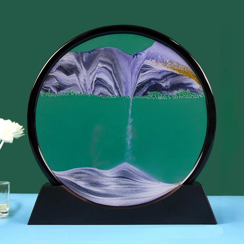 3D Moving Sand Art Round Liquid Hourglass Flowing Sand Painting Sandscape Motion Display Quicksand Painting Home Decor Gifts