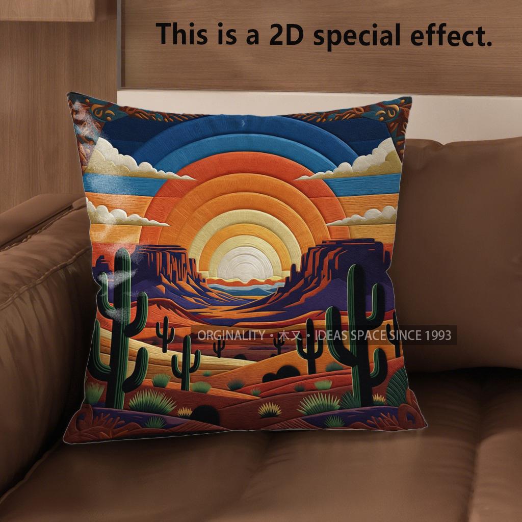 D Southwestern Desert Sunset Cactus Throw Pillow Covers Pattern Cushion Cover Suitable For Sofa Bedroom Car Pillow Cover