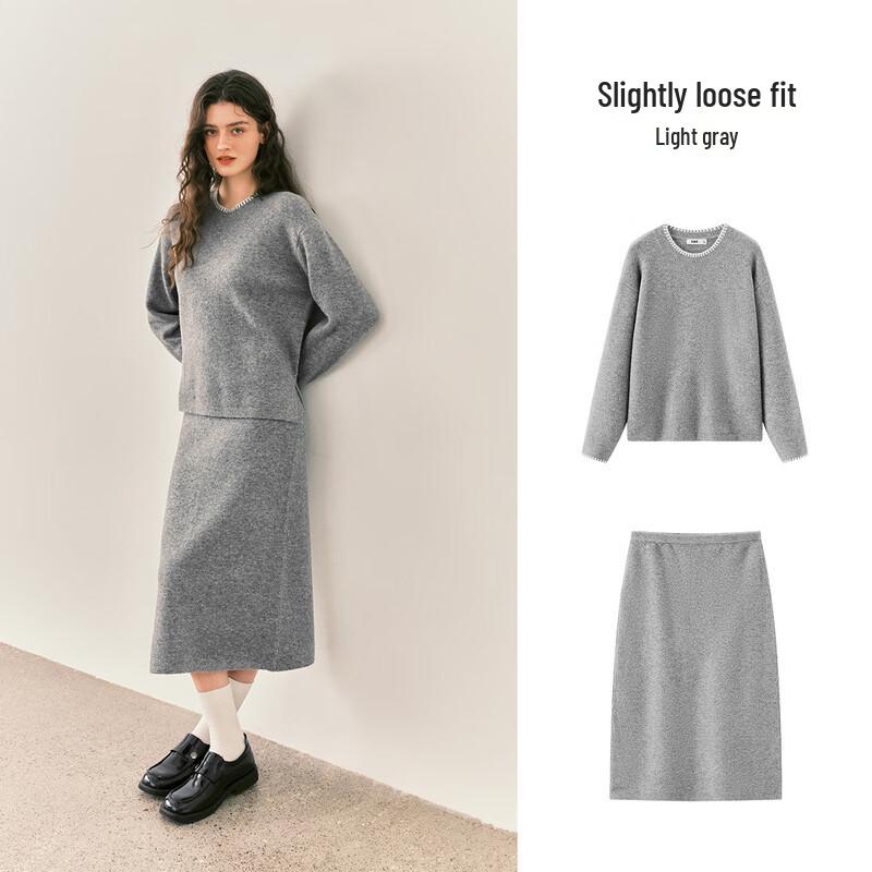 Damski dwuczęściowy zestaw Semir: Sweter Colorblock z rozcięciem i długa spódnica