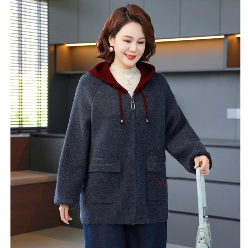

Модное пальто для женщин среднего возраста, наряд для мамы, осенне-зимнее пальто, свободный повседневный вязаный свитер-топ, кардиган на молнии с капюшоном 5XL серый
