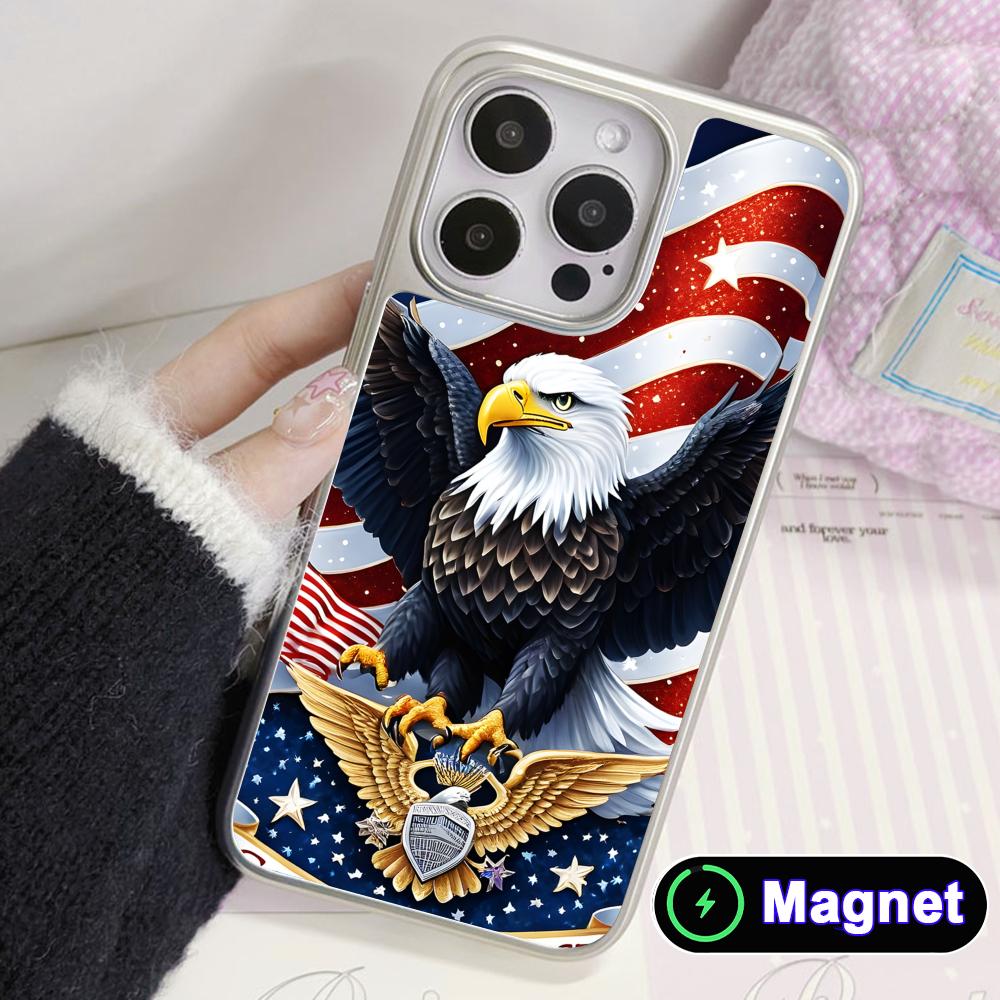 USA America Flag Silver Plating Magsafe Mobile Phone Case for iPhone 17 16 15 14 13 12 11 Air Pro Max Plus Colorful Cover