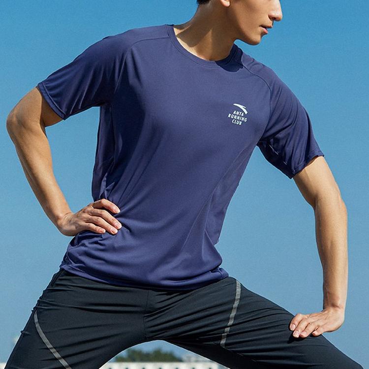 Anta Breathable Quick-Dry Crew Neck Fitted Straight-Cut Short Sleeve T-Shirt Men Tops Blue 952225107-4