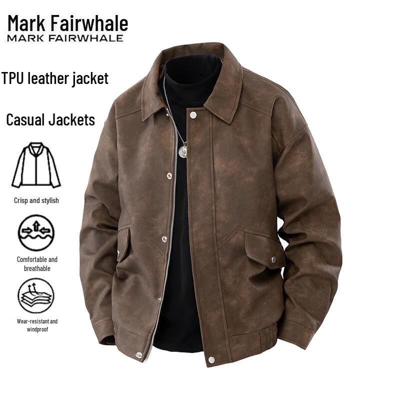 Mark Fairwhale Men's Casual Faux Leather Lapel Jacket