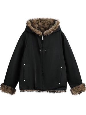 Unisex Trendy Retro Winter Fur-Collar Padded Cotton Workwear Jacket