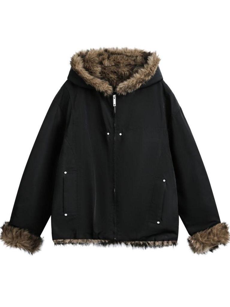 Unisex American Retro Fur Collar Thickened Winter Workwear Jacket