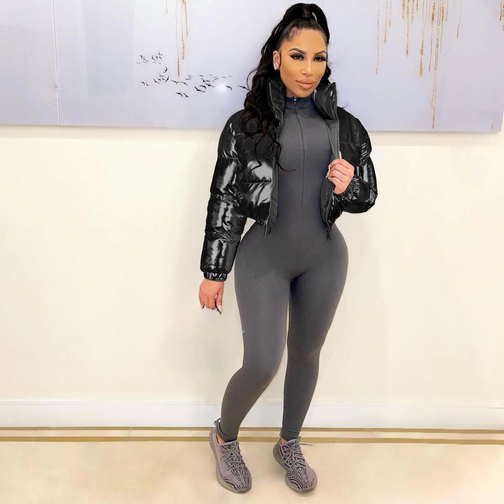 Ins Frauen Helle Vergoldung Zipper Fly Langarm Schlank Parkas Jacke Dicke Warme Winter Mode Outwear 2023 Jacken Mantel