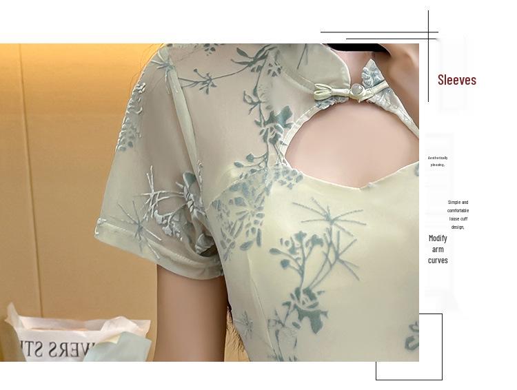 Chic New Qipao-Style Mesh Jacquard Dress Suit - Two-Piece Set