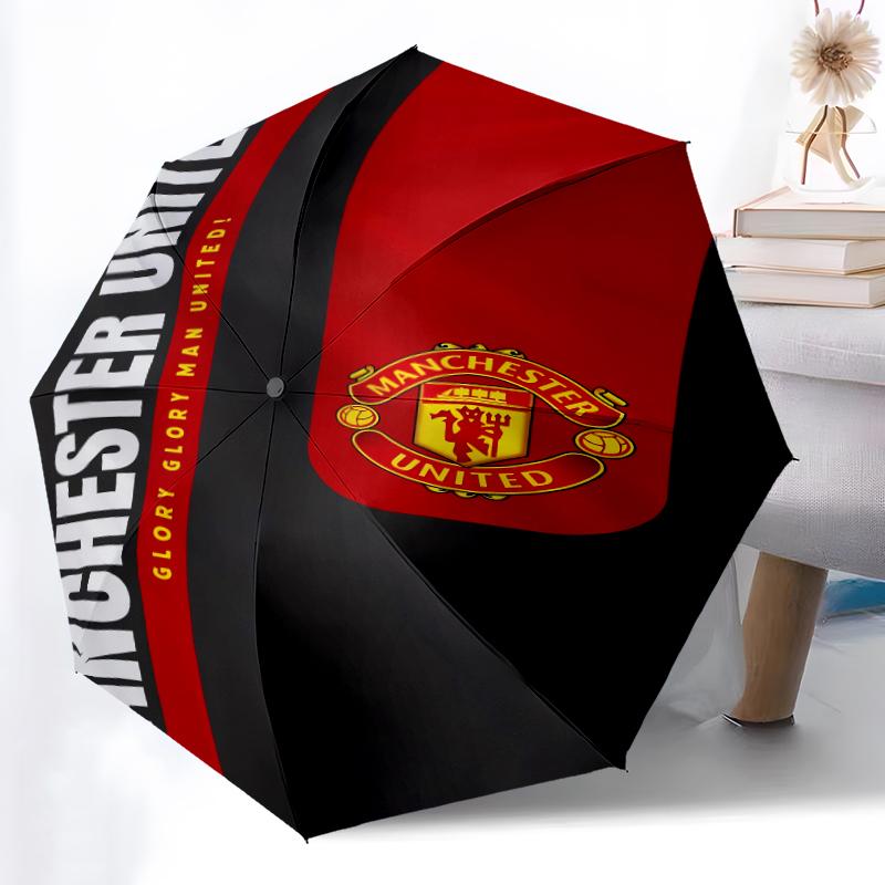 1pz Ombrello Automatico Robusto a 8 Stecche, Ombrello Manchester United Manchester City, Stampato Digitalmente, Ombrello Pieghevole per Uso Esterno in Movimento