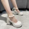 Women's New Autumn Chunky Single Shoes Round Head Shallow Mouth Butterfly Knot Beaded Platform High Heels