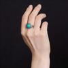 Adjustable Open Ring With Blue Jade Cabochon Vintage Scrollwork Design Men Women