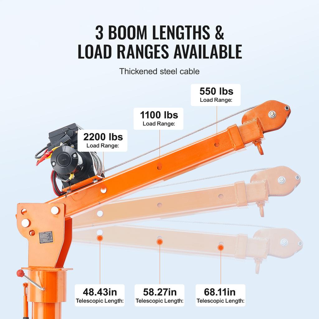 SucceBuy 2200lbs Electric Hoist Truck Crane 360° Swivel Folding Bed Jib Crane with 6000 lbs Electric Winch for Lifting Goods