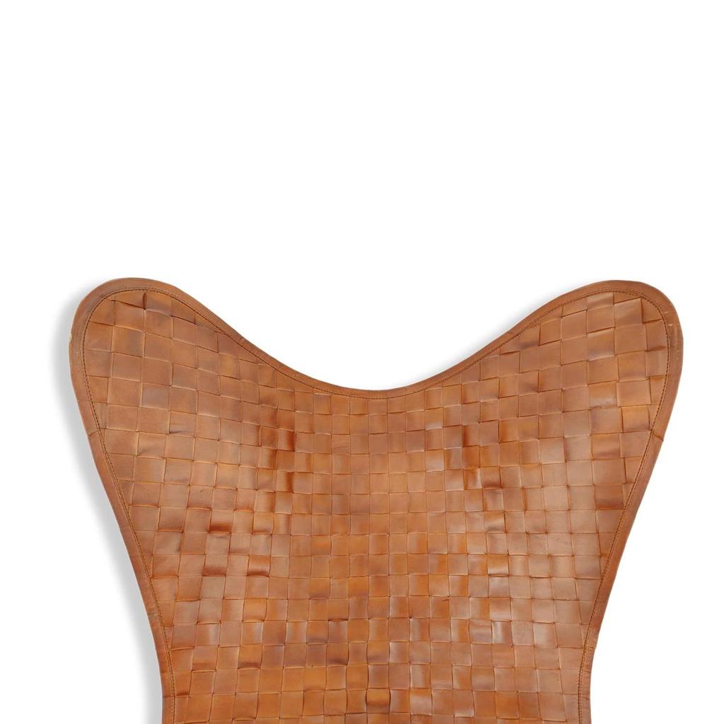 Leather Living Room Chairs-Leather Butterfly Chair-Hand Weaved Tan Brown Leather Butterfly Chair-Handmade with Black Powder Coated Folding Iron Frame.