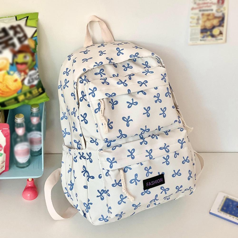 Bow Print School Backpack Preppy Bookbag Laptop Bag for Teen Girls