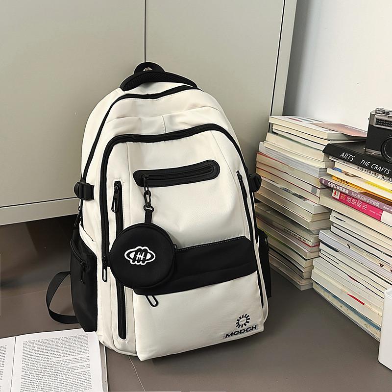Solid Capacity Large Color Backpack With Letter Embroidery Design For Daily