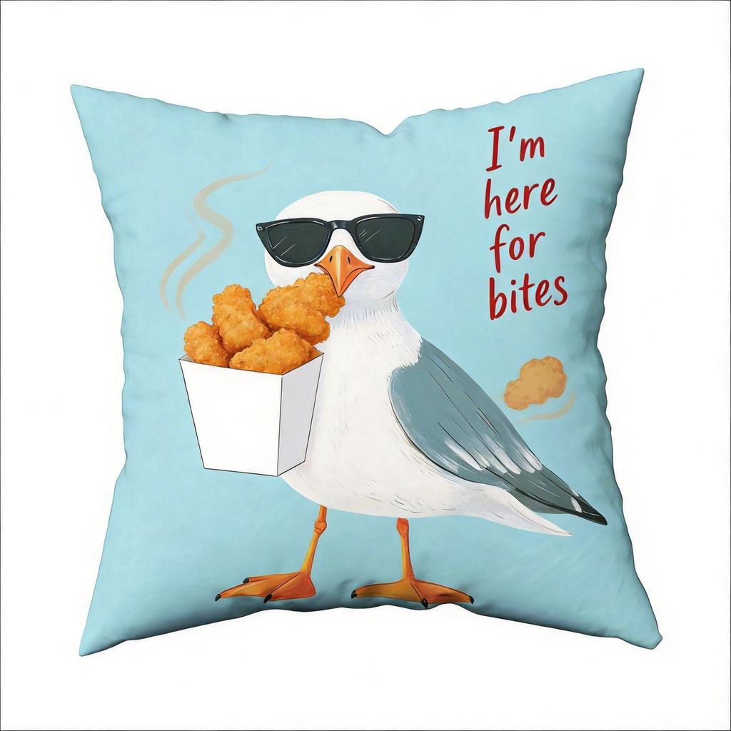 Seagull Snack Thief Print Cushion Cover, Zipper Style Durable, Living Room Sofa Pillowcase