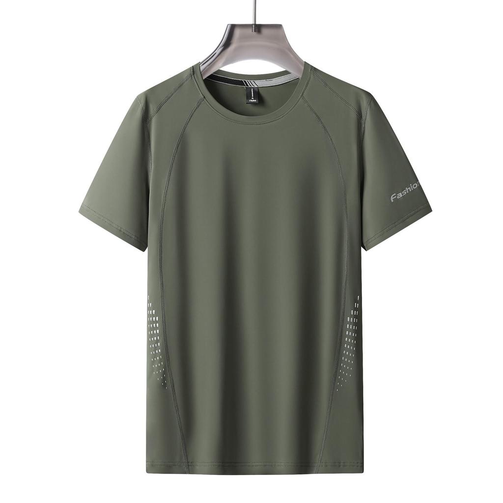 Men's Summer Casual T-Shirt Quick-drying Breathable Sports Short-Sleeve Elasticity Plus Size Loose T-Shirt Solid Color Round Neck Comfortable Tee