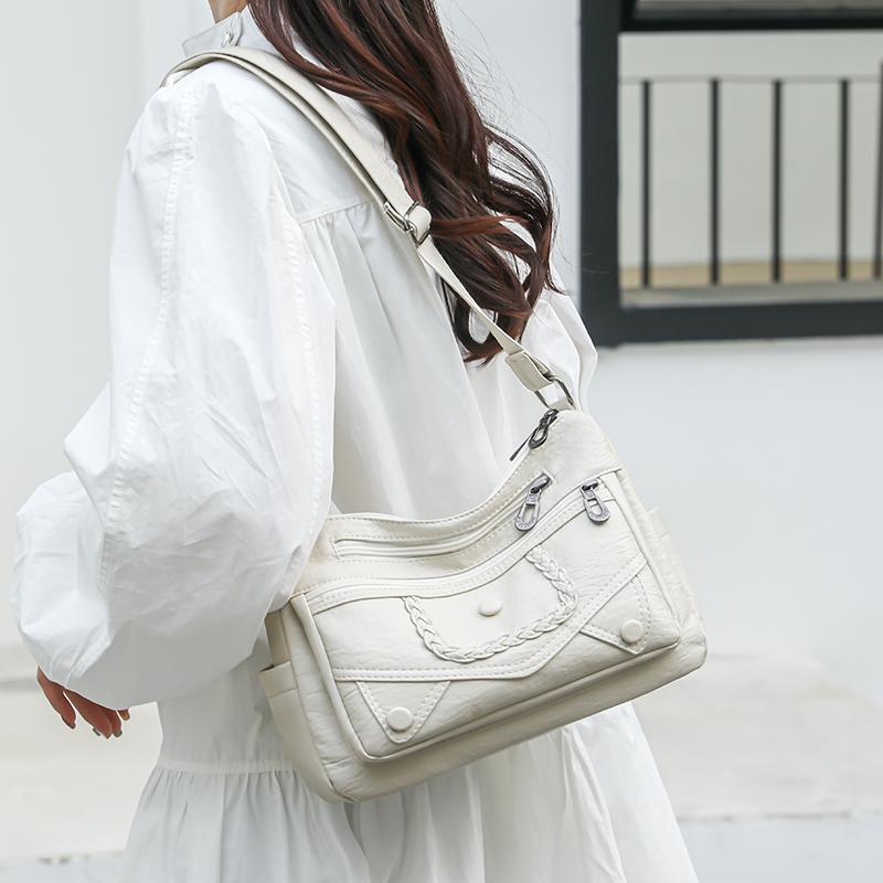 Crossbody Bag Middle-aged Women's Bag Soft Leather Large Capacity Multi-layer Shoulder Bag