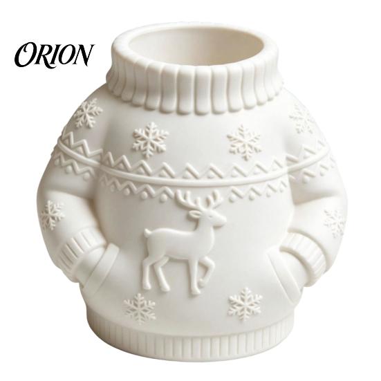 Cute Festive Gift for Women 3D Printed Sweater Pen Holder, Creative Desk Organizer with Elk Snowflake Relief Home Durable Holder Office School
