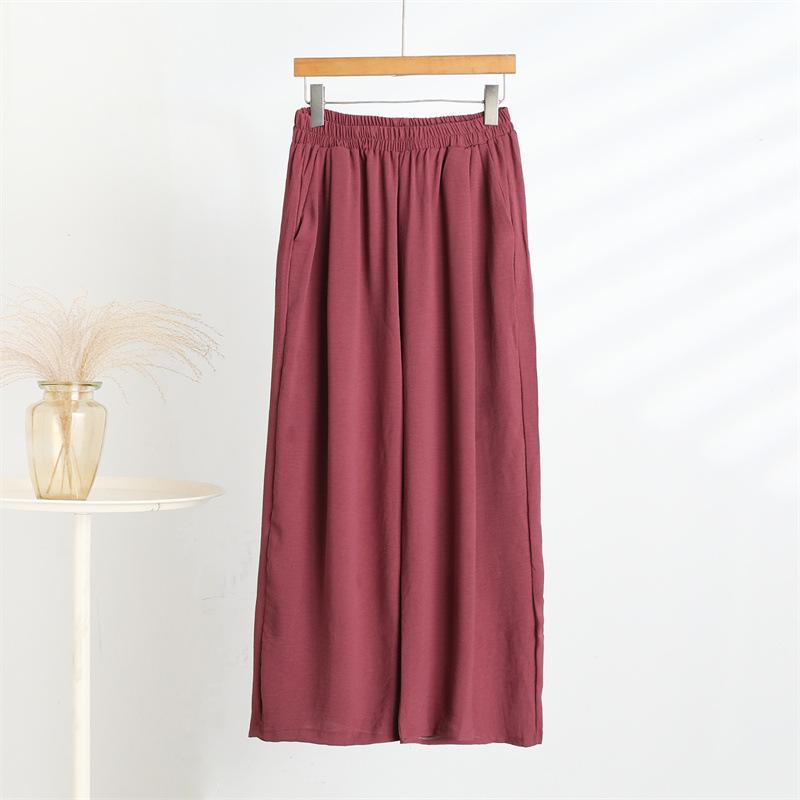 

2025 Summer Women s Ice Silk Cotton Linen Wide-Leg Pants - Casual, Stylish & Slimming 5XL