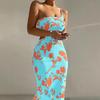Summer Color-blocking Gradient Sexy and Fashionable Printed Shoulder Strap Hip-hugging Dress