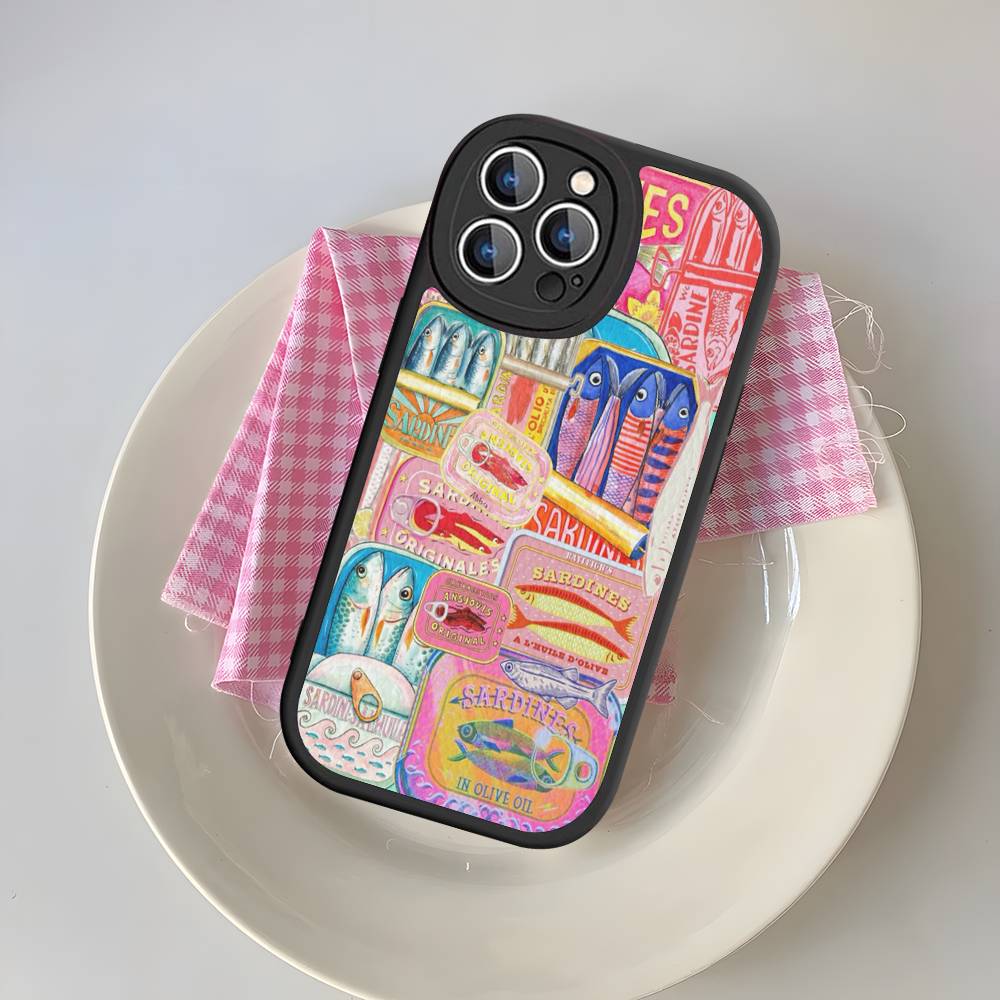 Sardines Fish Phone Cover For IPhone 16 15 14 13 12 11 Pro Max Plus Leather Soft Case