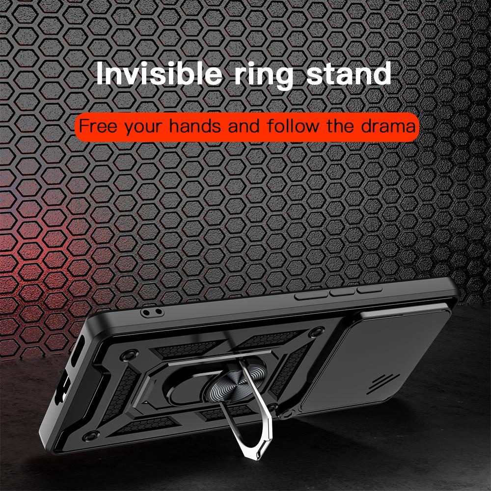 KEYSION Shockproof Case for Infinix Note 40 Pro+ 5G Slide Camera Protection Metal Ring Stand Phone Cover for Infinix Note 40 4G
