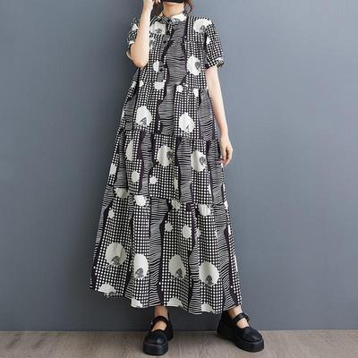 Short Sleeve Plus Size Vintage Polka Dot New In Dresses for Women Casual Loose Long Summer Dress