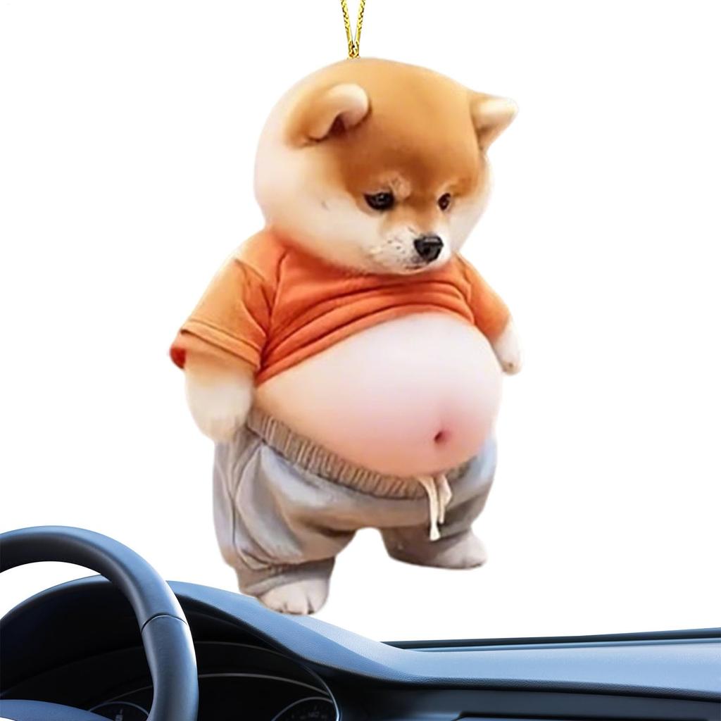 Chubby Cat Dog Animal Car Decoration Acrylic 2D Car Accessories Rearview Mirror Hanging Auto