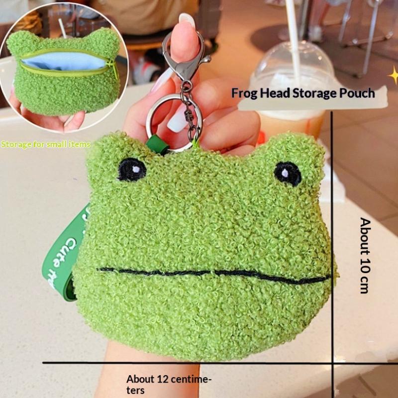 

Girls Kawaii Key Charm Lanyard Pendant Earphone Storage Bag Zipper Coin Purses Mini Wallet Keychain Frog Coin Bag зелёный