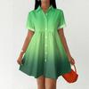 Women’s Casual Loose Shirt Dress Button Front Stand Collar Short Sleeve Gradient Print Relaxed Fit Tunic Dress for Daily Wear