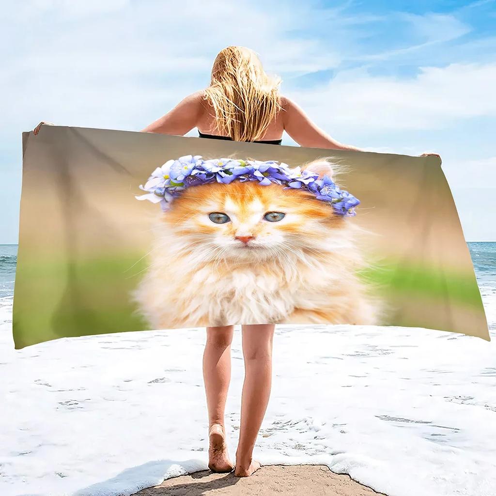 Dog With Flowers Pattern Microfiber Sand Free Beach Towel Oversized Quick Dry Absorbent Pool Towels For Pool Swimming Bathroom