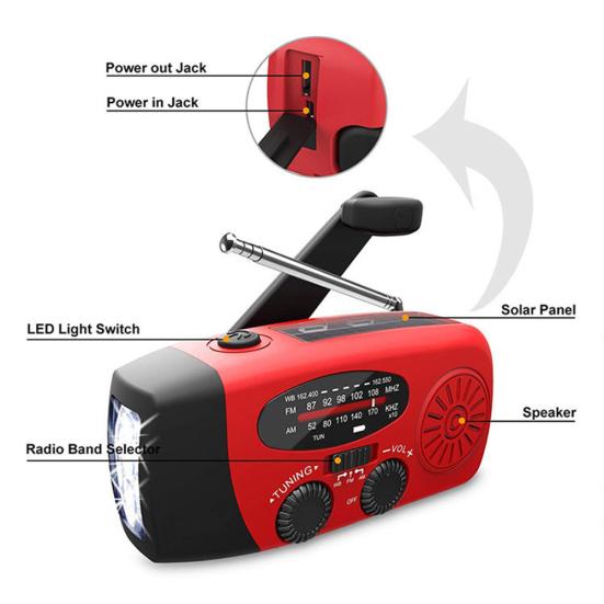 Multifunction Solar Hand Crank USB Outdoor Camping Emergency LED Light Radio