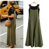 Damen Träger Jumpsuit Sommer Einfarbig Weites Bein Hosen Latzhose Lässiger Lockerer Ärmelloser Baumwoll Leinen Jumpsuit 5Xl