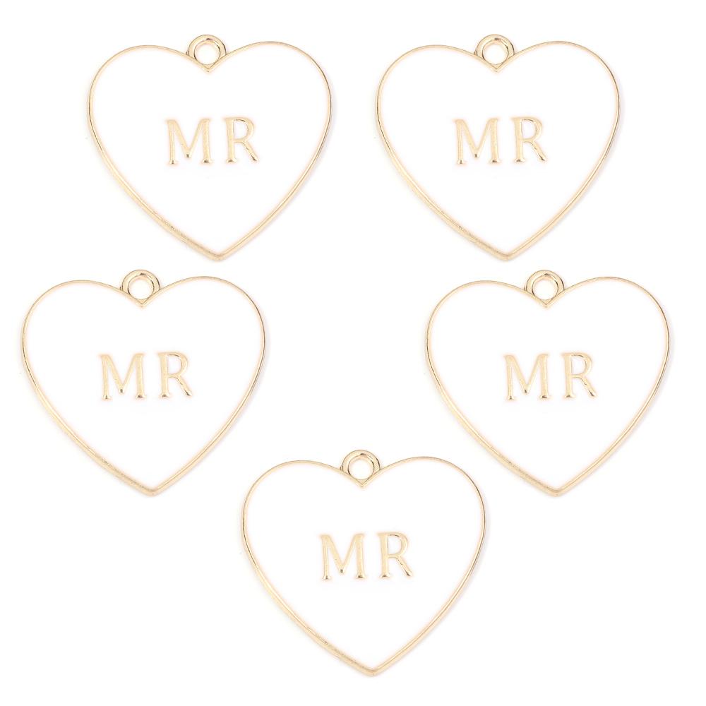 5pcs Alloy Heart Enamel Charms Colorful Romantic Letter Charms Pendant For Valentine's Day DIY Jewelry Making Necklace Bracelets