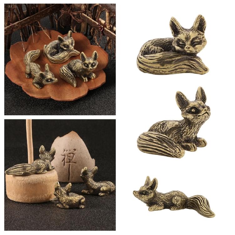 Classical Metal Foxes Miniature Figurine Antique Decorative Animal Statue Study Room Accent Home Office Tabletop Display