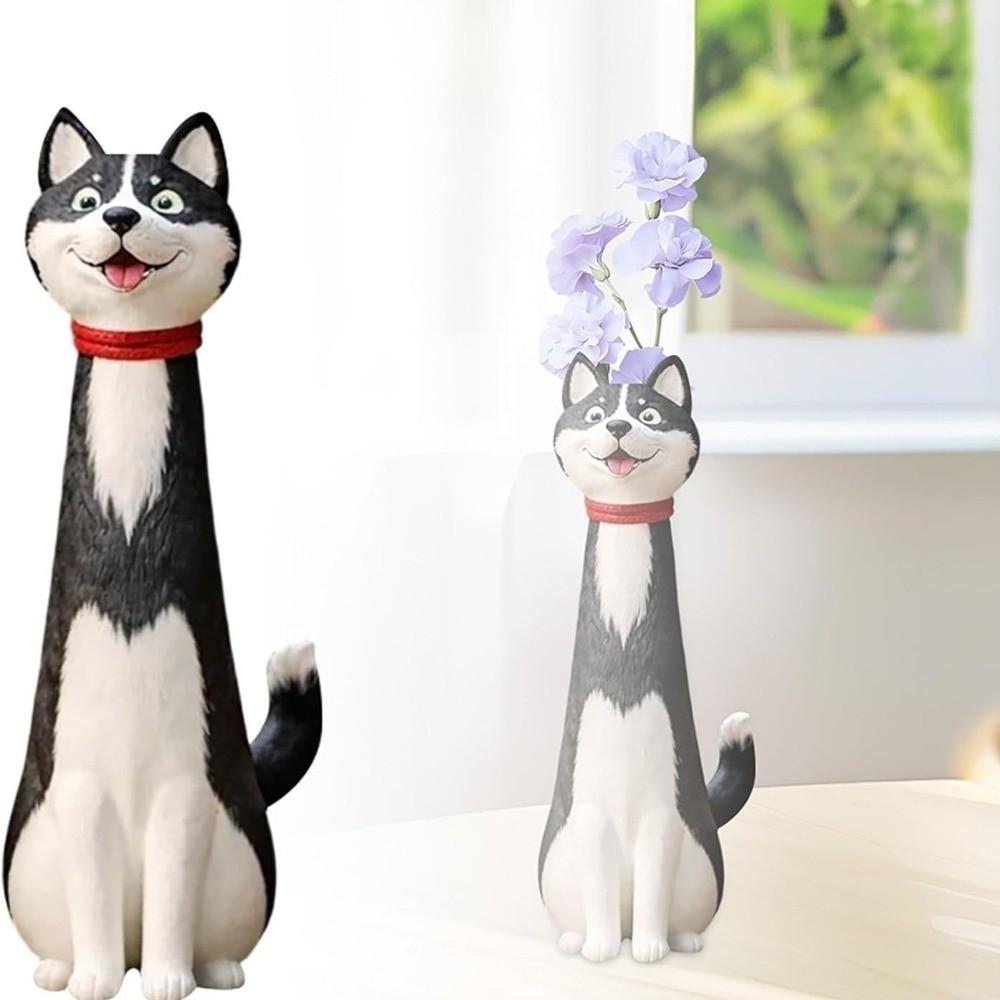 Modern Cartoon Dog Flower Vase Resin Quirky Design Animal Flower Holder Funny Handmade Dog Shaped Vase Dog Lovers