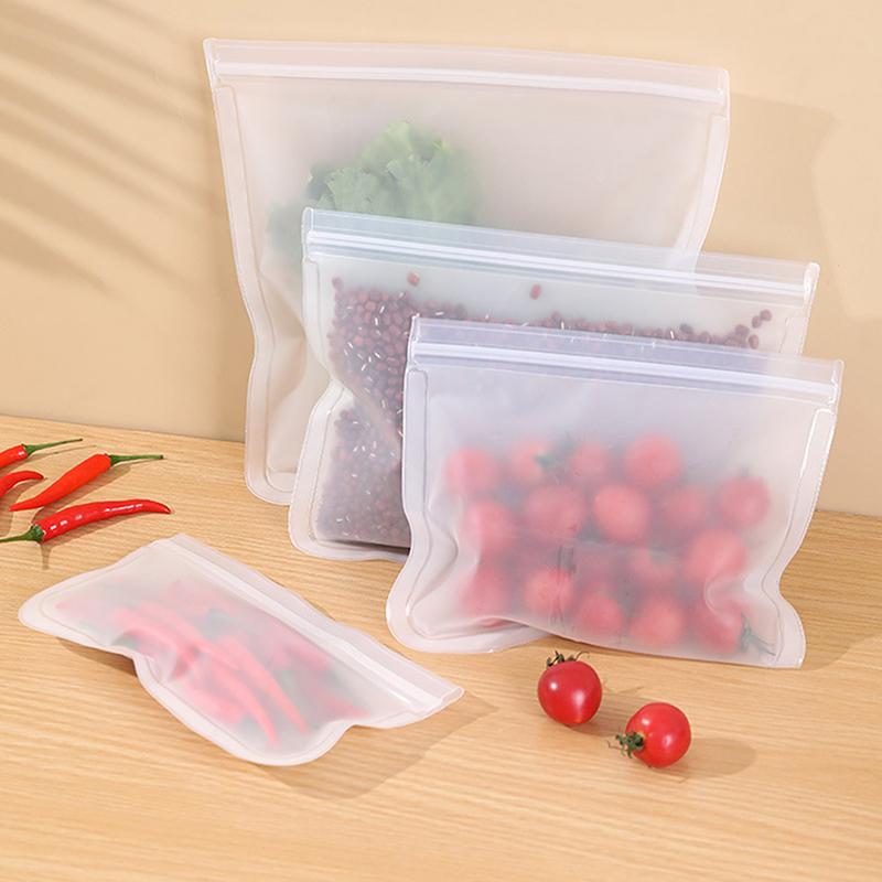 5Pcs Silicone Food Storage Containers Leakproof Stand Up Zip Shut Reusable Rolls Fresh-Keeping Food For Meat Fruits Vegetables