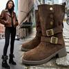 2025 autumn new thick-soled British Martin boots women's retro design belt buckle knight slim pile single boots