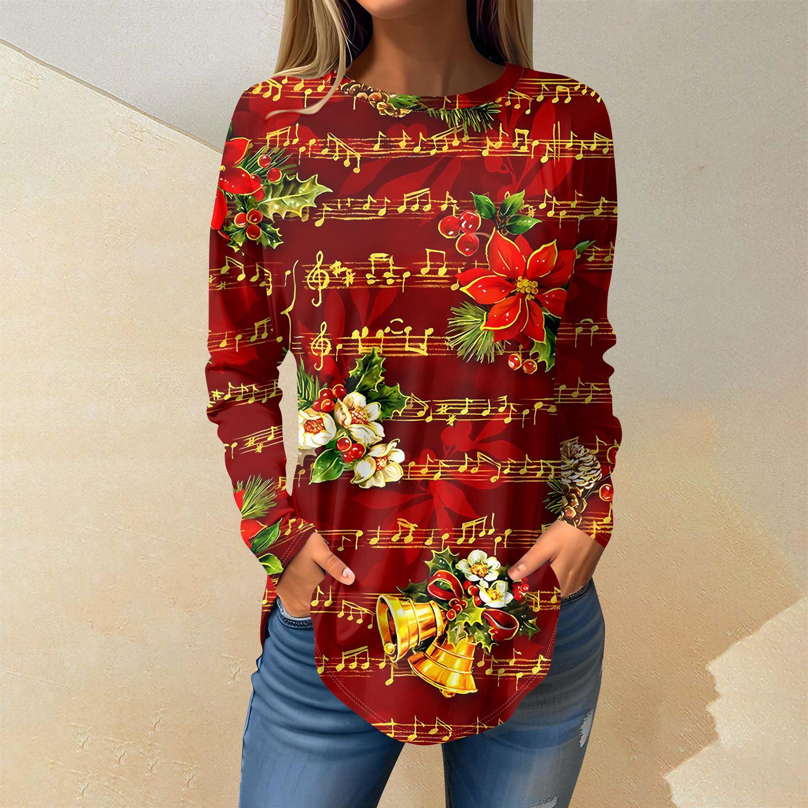 

Модные женские повседневные топы с длинными рукавами и круглым вырезом с принтом XL винный