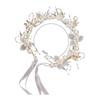 YFFSFDC Flower Hairband with Pearls and Ribbons, Bridal Wedding Hair Accessories for Ceremonies, Photoshoots, Girls - Adjustable, Flexible,