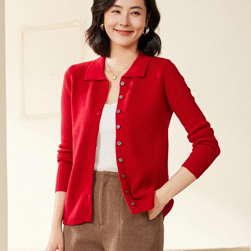 2024 Autumn/Winter Women's Wool Polo Collar Ribbed Loose Sweater