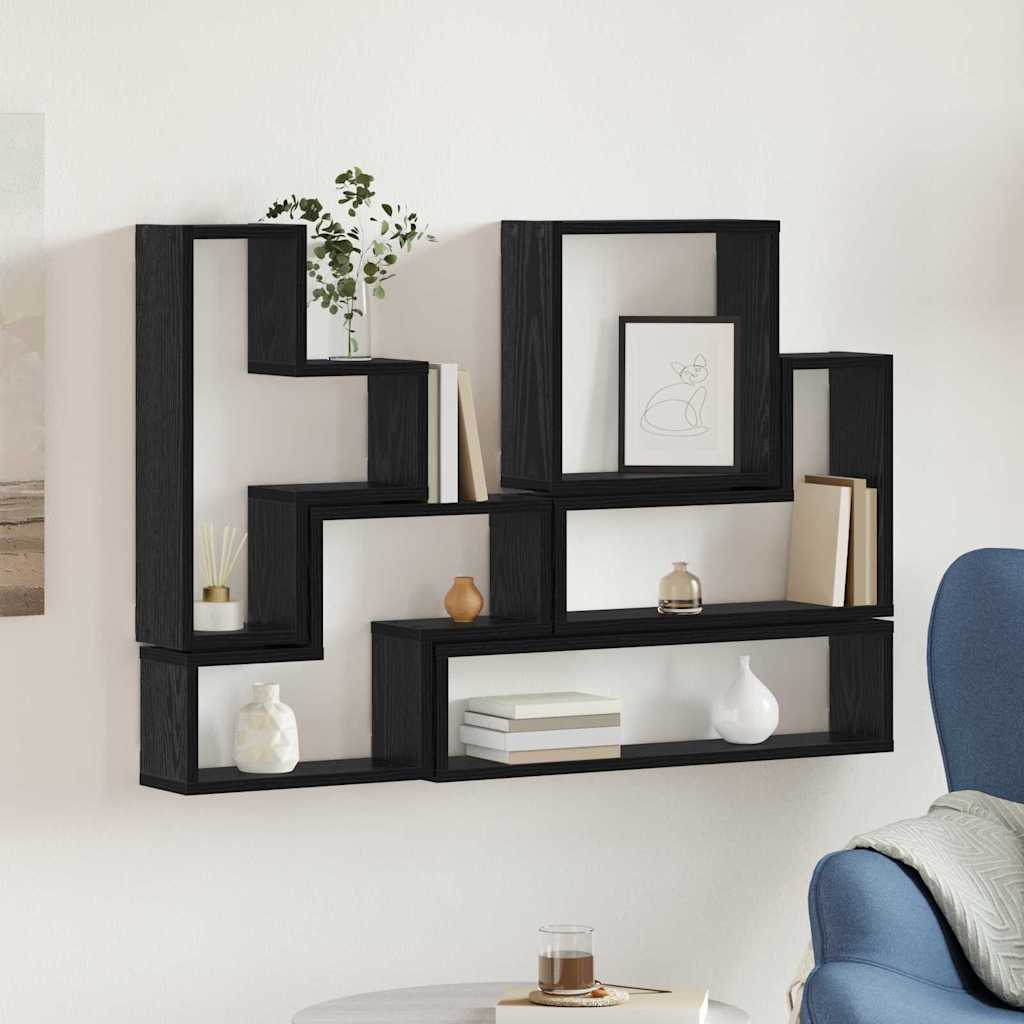 Wall Mounted Shelf Black Oak Effect 96 x 12 x 64 cm