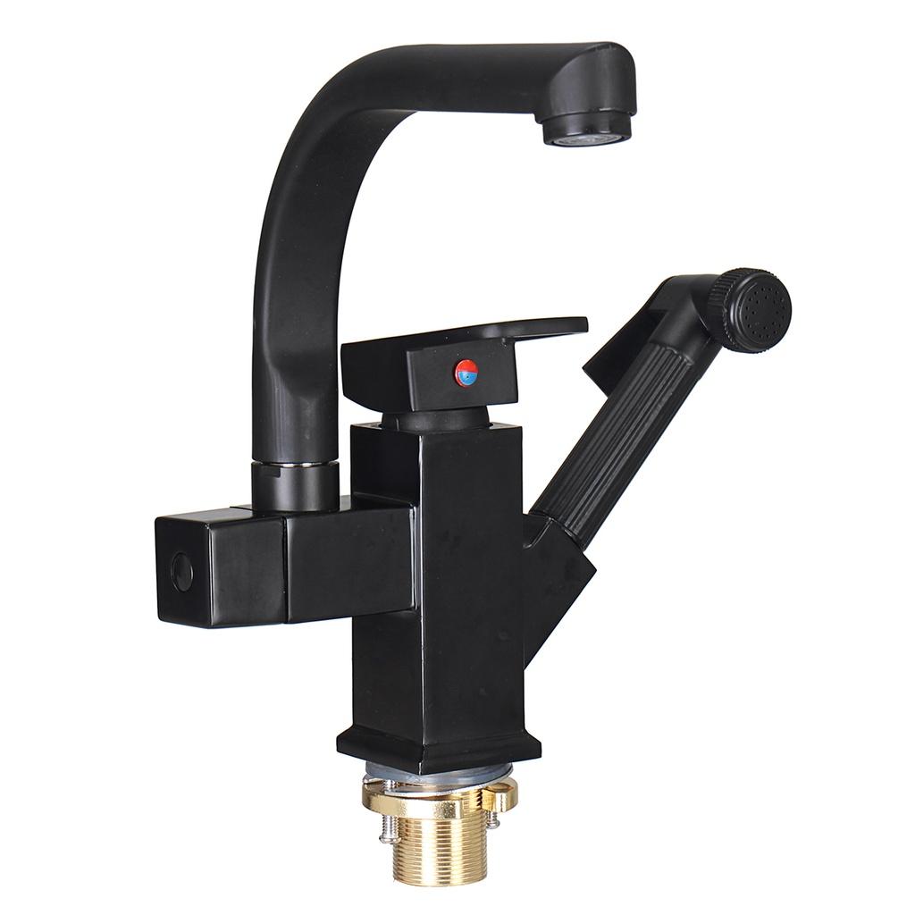 Kuchyňská Nerezová baterie Vytahovací Bidetová sprška Montáž na desku Horká Studená Směšovací baterie Černá 360° Otočná Otočná Koupelnová Umyvadlová Baterie Černá