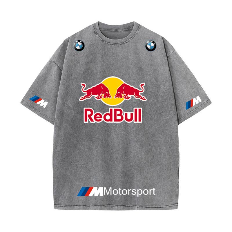 XHBM Estate Tuta da Corsa F1 Red Bull Manica Corta T-shirt Lavaggio Vintage Girocollo
