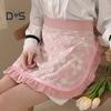 Oilproof Waist Apron Soft Touch Lace Embroidered Women Server Waitress Short Half Apron with 2 Pockets for Kitchen