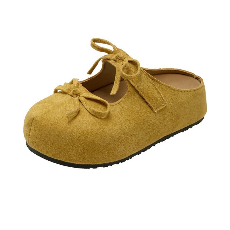 Thick bottom heightening retro women's early spring new fashion versatile bow bag head half slippers outer wear