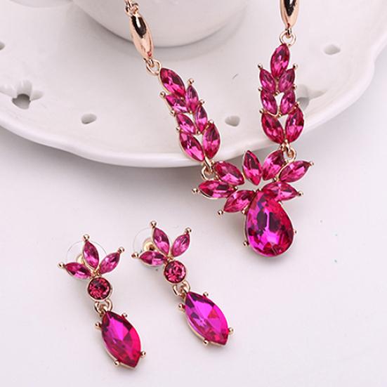 Women's Rhinestone Flower Pendant Alloy Necklace Earrings Wedding Jewelry Set