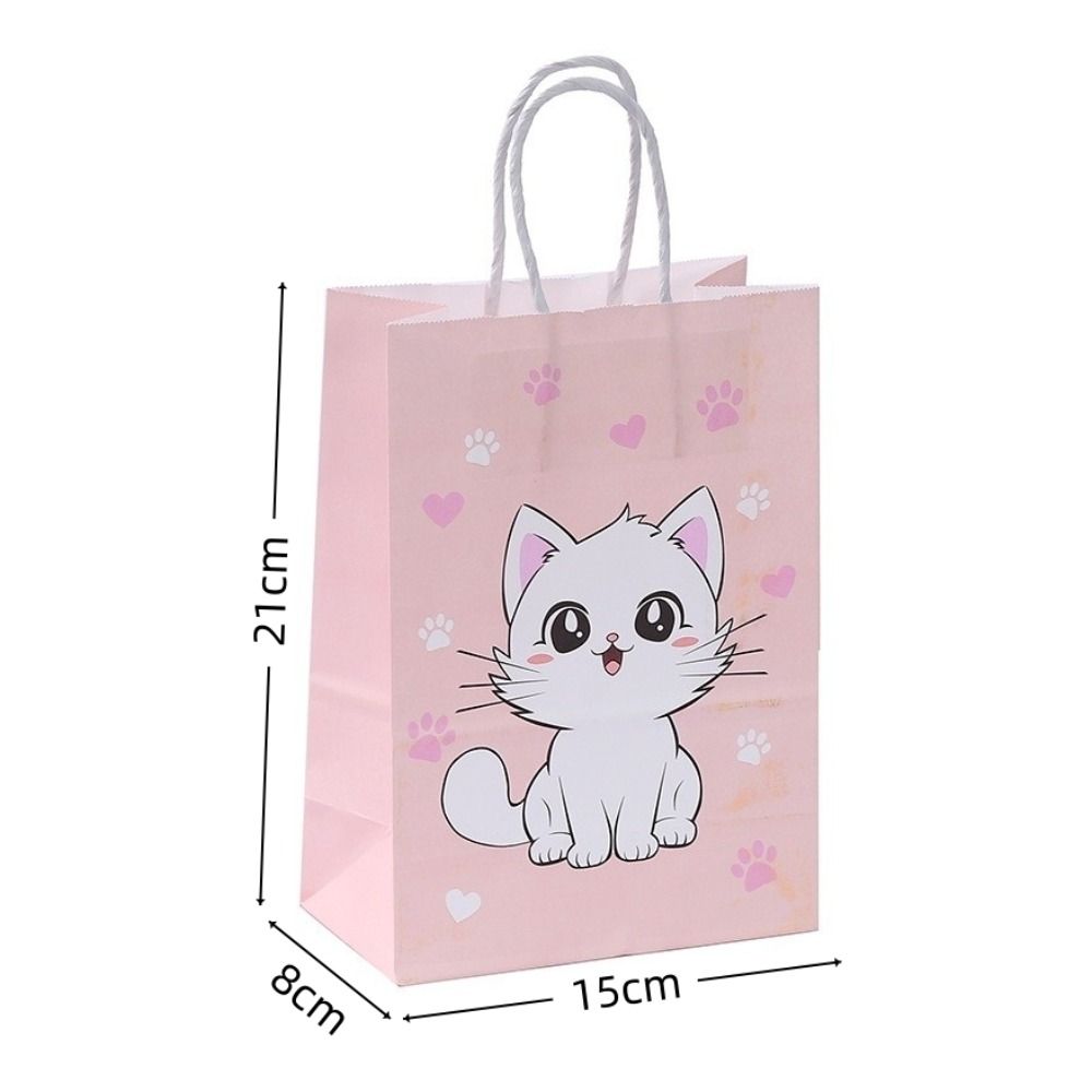 12pcs New Cute Cat Pattern Party Favor Bags 21x15cm Thickened Kitten Goodie Bag with Handle Candy Gifts Bag for Baby Shower