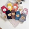 Knitted Material Warm Gloves Solid Color Cartoon Bear Gloves Cozy Full Finger Gloves Winter Season